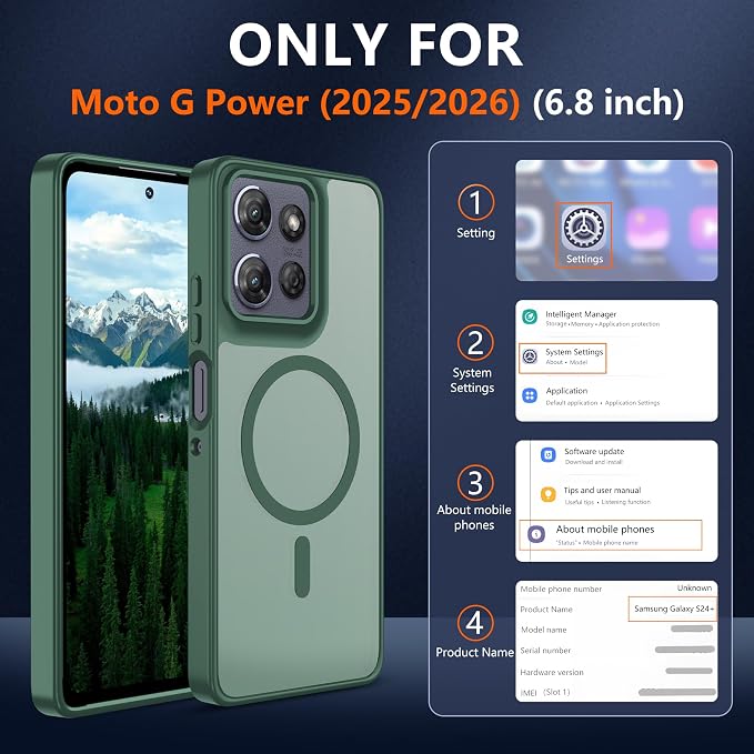 for Motorola Moto G Power 2025 Case & G Power 2026 Phone Case: Translucent Matte Compatible with Magsafe [Military Grade Protection] with Screen Protector Shockproof for G Power 2025/2026,Dark Green