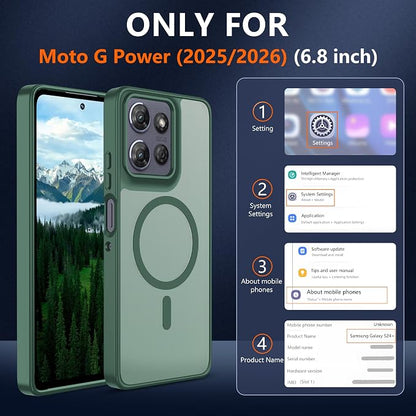 for Motorola Moto G Power 2025 Case & G Power 2026 Phone Case: Translucent Matte Compatible with Magsafe [Military Grade Protection] with Screen Protector Shockproof for G Power 2025/2026,Dark Green