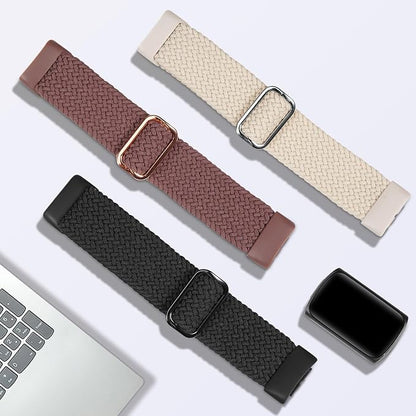 Braided Solo Loop Bands Compatible with Fitbit Charge 6/Charge 5, 3 Pack Adjustable Stretchy Wristbands Soft Woven Nylon Replacement for Fitbit Charge 5/Charge 6 Tracker Smart Watch for Women Men