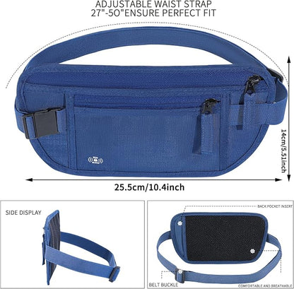 Money Belt for Travel Hidden Travel Pouch Women Men Hidden Rfid Passport Holder for Travel (Dark Blue)