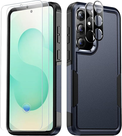 SPIDERCASE Designed for Samsung Galaxy S25 Case, [10 FT Military Grade Drop Protection], 2 Pack [Tempered Glass Screen Protector+Camera Lens Protector] Heavy Duty Shockproof Case,Deep Blue