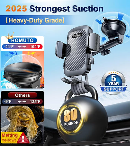 Car Phone Holder Mount【Window + Vent +Dash】Windshield Phone Mount for Car【360°Rotation】Suction Cup Phone Mount for Truck Stand Phone Holder Camera Mount for iPhone Comfortable Natural Video Recording
