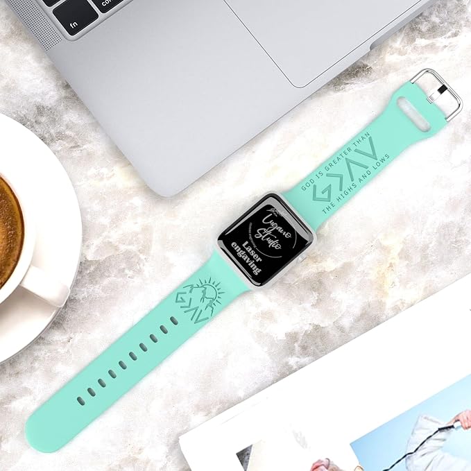 God is Greater Than the Highs and Lows Watch Band Compatible with Apple Watch Laser Engraved Band Silicone 38mm-49mm Strap Jesus Psalm Christian God Blessed (38/40/41/42(Ser. 10/11) mm S/M, Beryl)