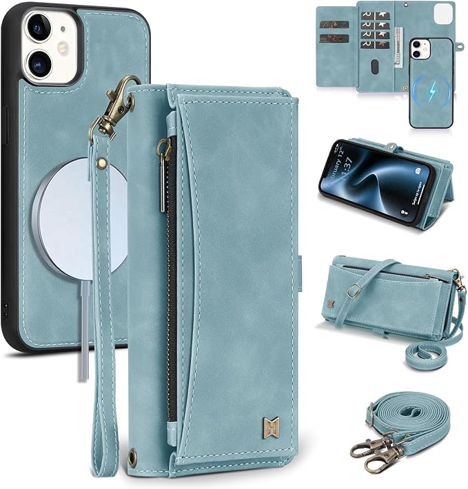 Wallet Case for iPhone 12/12 Pro with Card Holder/Crossbody Wallet/Strap| RFID Blocking | Magnetic | Kickstand | Detachable | PU Leather Phone Case for iPhone 12/12 Pro,6.1 in,Blue