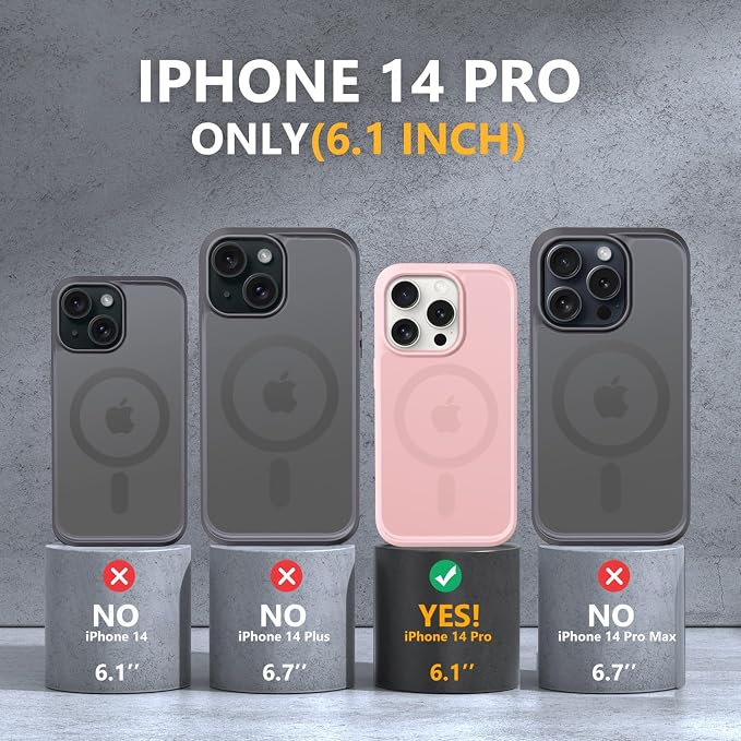 MOCCA Strong Magnetic for iPhone 14 Pro Case, [Compatible with Magsafe][13FT Military Drop Protection] Slim Translucent Matte Shockproof Case for iPhone 14 Pro Phone Case 6.1'', Pink