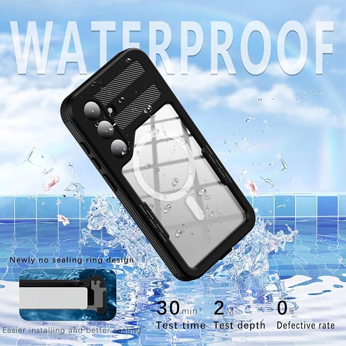 Losin Compatible with Galaxy S25 Plus Case Waterproof Magnetic [Compatible with MagSafe] [Drop Protection] [IP68 Underwater] Full Body Shockproof Protective Phone Case, Black