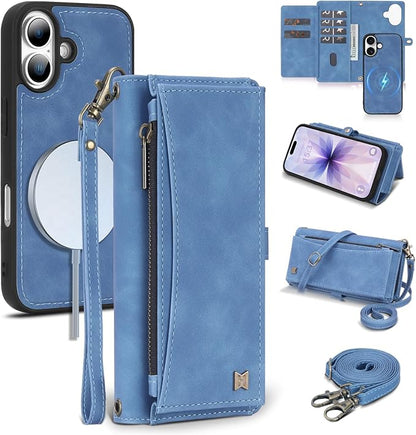 Wallet Case for iPhone 17 with Card Holder/Crossbody Wallet/Strap,[RFID Blocking][Magnetic] PU Leather Phone Case for iPhone 17,6.3 in,Dream Sky Blue