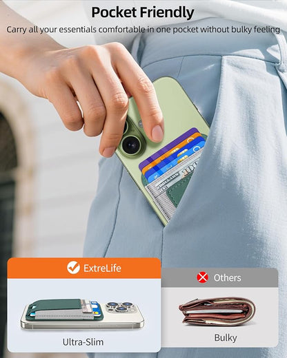 Upgraded for Magsafe Wallet, Strongest Magnetic Wallet, for iPhone Walle t Magsafe with 2 Card Slots, Magnetic Card Holder for iPhone 17/16/15/14/13/12 Series, Slim, Vegan Leather, Fit 7 Cards, Green