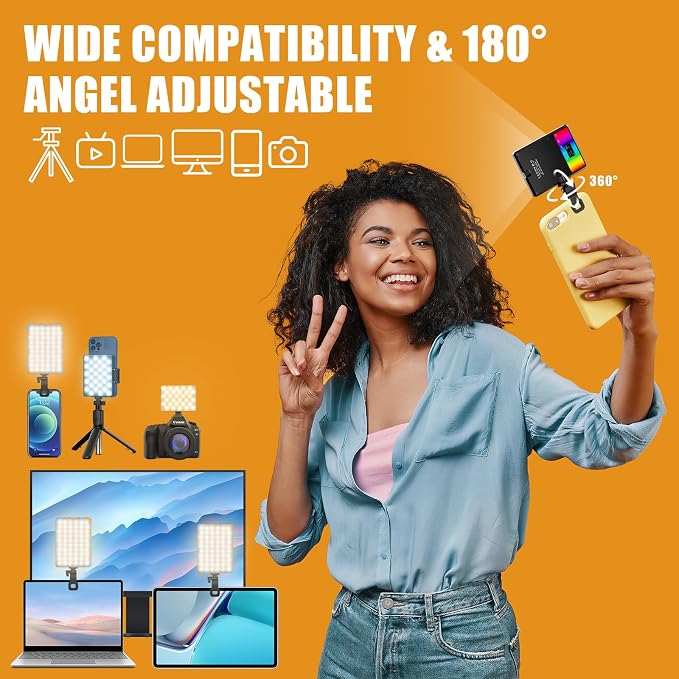 RGB Selfie Light for Phone - 90 LED 360° Full Color, CRI 95+ Dimmable 2500K-8500K, 3000mAh Video Light for iPhone iPad Laptop, Makeup, Vlog, TikTok, Video Conference