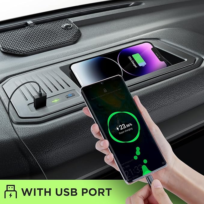 CreekT® Wireless Charger for Toyota Tundra 2022-2025 2026, OEM Custom Fit with USB Port Wireless Phone Charging Pad for Tundra TRD Pro 1794 Edition Platinum SR SR5 Limited Interior Car Accessories