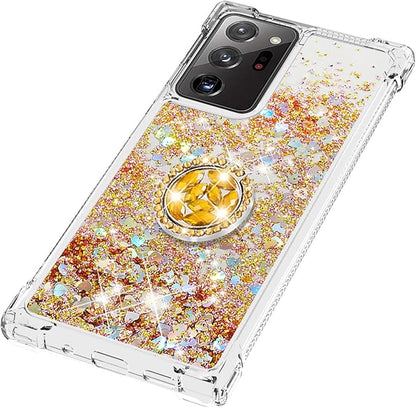 Silicone Phone Case for Galaxy Note 20 Ultra Glitter Back Case, Bling Liquid Case Bumper Cover with Ring Holder Transparent Protective Shell Anti Yellowing compatible with Samsung Galaxy Note 20 Ultra