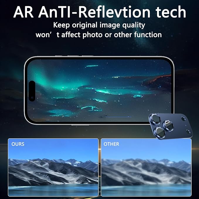 2 Pack Camera Lens Protector for iPhone 17 Pro,Metal AR Tempered Glass Rear Camera Screen Cover,Anti-Scratch,Strong Adsorption,Case Friendly, Easy to Install-Silver