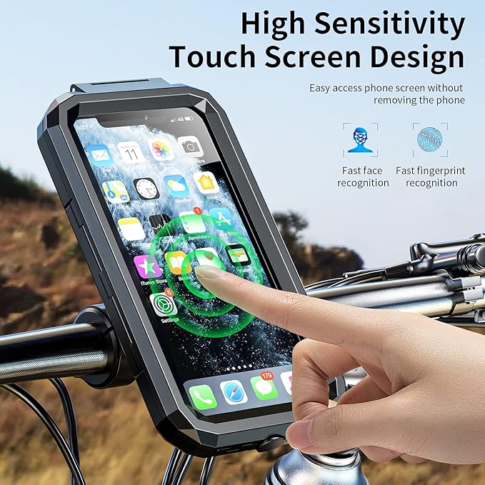 Kewig Bike Phone Mount Waterproof, Motorcycle Phone Mount with Aluminum Alloy Handlebar Mount Base & Touch-Screen, 360 Rotation Bike Phone Holder Suitable for 4.7'' - 6.3'' Cellphones