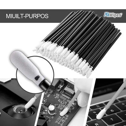AAwipes Foam Cleaning Swab Sticks (200pcs 3.4mm Head Width Round Foam Tips, Black) Cleanroom Cleaning Swab Sponge Stick for Inkjet Printer, Camera (C709BLK)