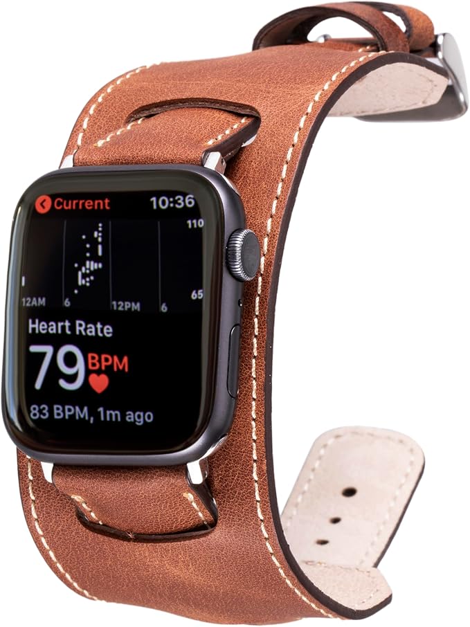 HARDISTON Cuff Watch Band Compatible with Apple 46mm for Men & Women, Handmade Genuine Leather, Compatible with iWatch Series 11 10 9 8 7 6 5 4 3 2 1 SE Ultra, Wrist Bracelet Band, Small/Band-Brown