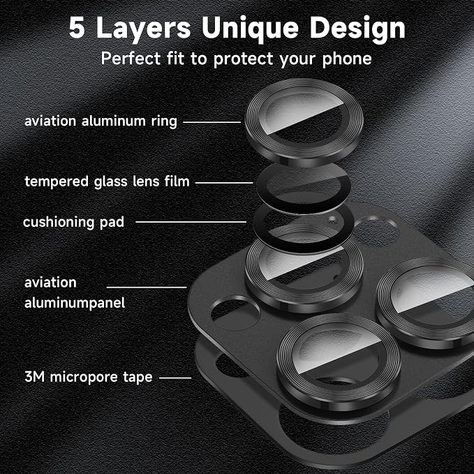 for iPhone 16 Pro/iPhone 16 Pro Max Camera Lens Protector - with Installation Tray, 9H Tempered Glass [Anti-Scratch] [Ultra HD Clear] Metal Individual Ring Camera Cover(Black Titanium)
