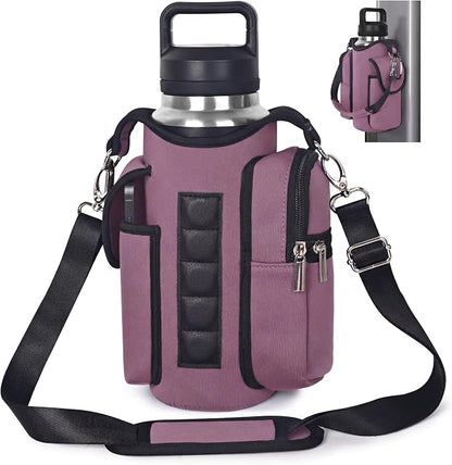 Magnetic Gym Tote Bag Holder for 18-40 oz Water Bottle,Neoprene Pouch with Phone Pocket,Men Women Workout Accessories