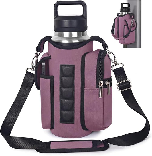 Magnetic Gym Tote Bag Holder for 18-40 oz Water Bottle,Neoprene Pouch with Phone Pocket,Men Women Workout Accessories