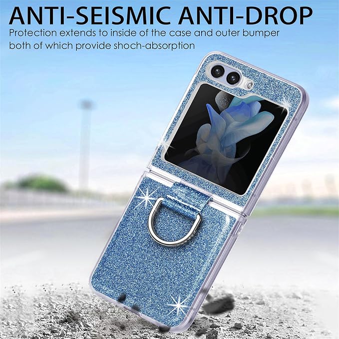 Bling Glitter Case for Samsung Galaxy Z Flip 6 with Ring Holder,Women Girls Cute Phone Case Non Slip Ultra Slim TPU Bumper Shockproof Protective Case for Galaxy Z Flip 6 5G 2024,Blue