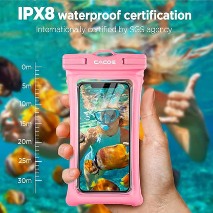 CACOE [Floatable] Floating Universal Waterproof Phone case 2 Pack-Up to 7.0",Phone Pouch with Adjustable Neck Lanyard,IPX8 Cellphone Dry Bags for Vacation Water Activities（Black+Pink）