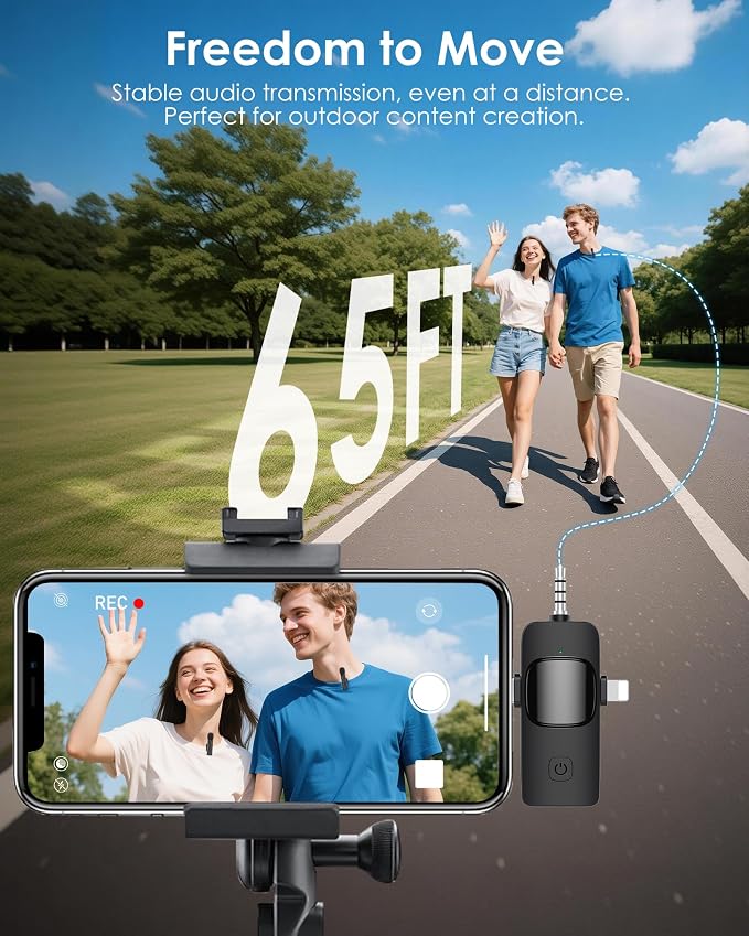 Wireless Mini Microphone for iPhone, Android, Camera, PC, 4 in 1 Lavalier Mic with 360° Rotatable Clip, Plug and Play Noise Reduction Lapel Mic for Video Recording YouTube TikTok Content Creators