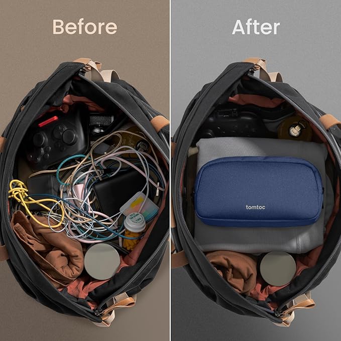 tomtoc Electronics Organizer Travel Case, Cable Organizer for Essentials | Water Resistant Tech Pouch Accessories Travel Bag Carry Storage for Cord, Phone, Cables, Airpods, USB Drive, Daily Items
