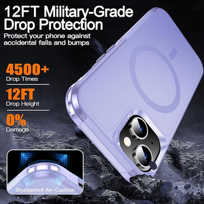 MOZOTER Magnetic for iPhone 15 Case with [2 Pcs Glass Screen Protector],[15 FT Shockproof][Compatible with Magsafe][Heavy Duty] iPhone Case for iPhone 15,Light Purple