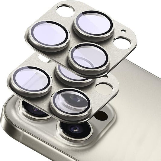 2-Pack Shatterproof Camera Lens Protector for iPhone 15 Pro/15 Pro Max |AR Tempered Glass Strong Adsorption Metal Camera Cover Screen(Titanium Grey)