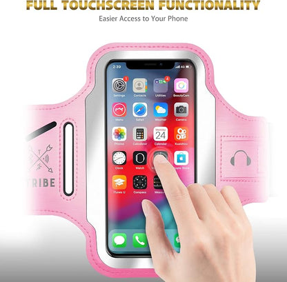 TRIBE Running Phone Holder Armband. iPhone & Galaxy Cell Phone Sports Arm Bands for Women, Men, Runners, Jogging, Walking, Exercise & Gym Workout. Fits All Smartphones. Adjustable Strap, CC/Key Pocket