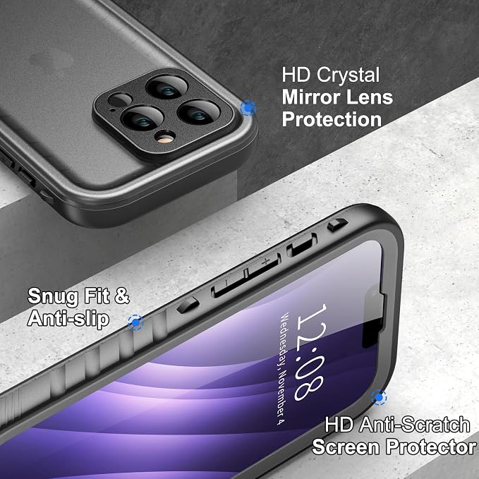 SPORTLINK for iPhone 14 Pro Case - Waterproof Shockproof Dustproof Full Body Sealed Protective Case with Built-in Screen Protector for iPhone 14 Pro 6.1'' Black