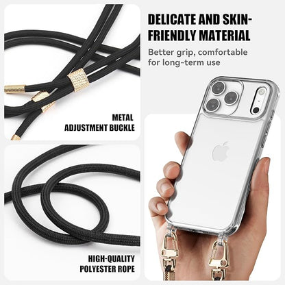 for iPhone 17 Case with Strap, Clear Shockproof Crossbody Phone Cover w/Removable Anti-Theft Adjustable Lanyard for Women, Travel, Shopping, Hiking (6.3", Black)