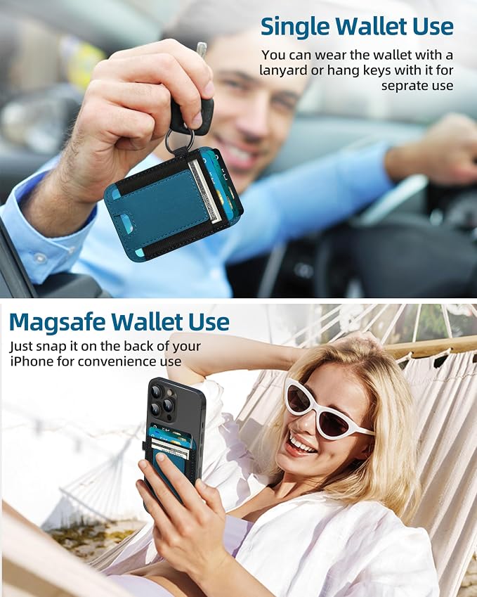 ExtreLife for Magsafe Wallet, Strongest Magnetic Wallet for iPhone 17/16/15/14/13/12 Series, for Magsafe Card Holder with 2 Card Slots, RFID Blocking, Slim, Vegan Leather, Hold 7 Cards, Blue
