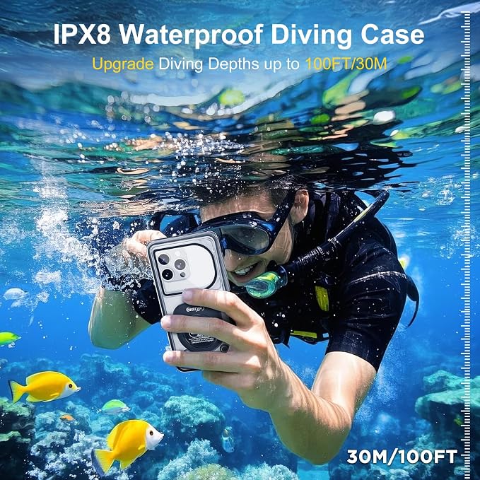 Beasyjoy Waterproof Phone Case, Underwater Phone Case for Snorkeling, Universal IPX8 Diving Outdoor Video Photo with Lanyard for iPhone 17/16/15/14 Pro Max, Samsung Galaxy S26/S25 Google Moto, Black