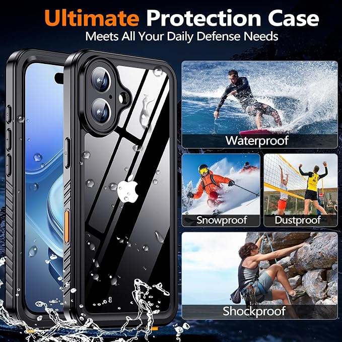 xiwxi for iPhone 16 Plus Case Waterproof,[IP68 Underwater][Built-in Screen Protector ][Compatible with MagSafe][15FT Military Dropproof][Dustproof] Full Body Shockproof Protective Phone Case 6.7"