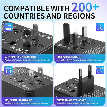 All-in-One 45W Quick Charging Universal Travel Adapter with 4 Ports (2 USB-C + 2 USB-A) - Worldwide Plug Converter for USA, EU, UK, AUS | Compact Power Adapter for International Travel