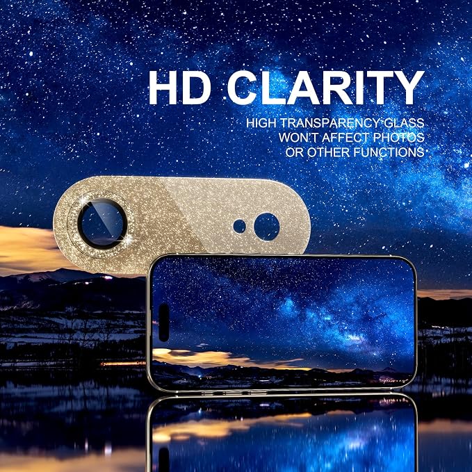 Choiche Compatible for iPhone 17 Air Camera Lens Protector, Bling Camera Cover with 9H Tempered Glass Lens Screen Protector Metal Ring Decoration Accessories 6.5-inch (Glitter-Gold)