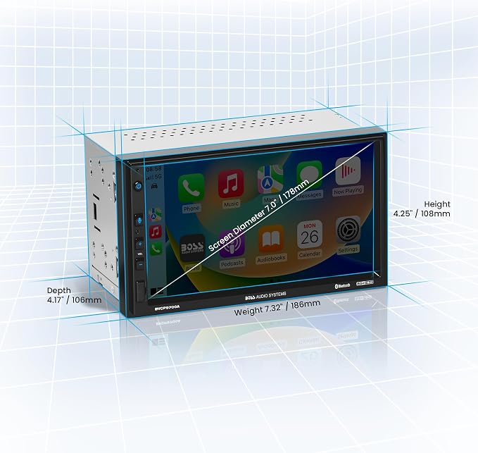 BOSS Audio Systems BVCP9700A Car Stereo - Apple CarPlay, Android Auto, Double Din, 7 Inch Touchscreen, Bluetooth, No CD DVD Player, AM/FM Radio Receiver