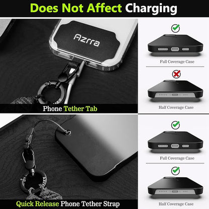 Azrra Adjustable Crossbody Cell Phone Lanyard for iPhone with Phone Tethers & Retractable ID Badge Card Holder (Bling Black)