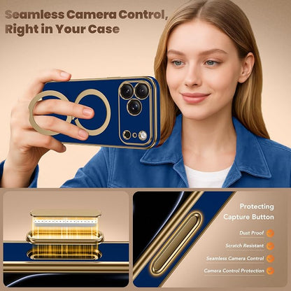 GolbinBox for iPhone 17 Pro Max Case with 360° Spin Magnetic Stand,[Compatible with Magsafe] [Military Protection][Built-in Ring Holder] Camera Control Phone Case for 17 Pro Max,Deep Blue