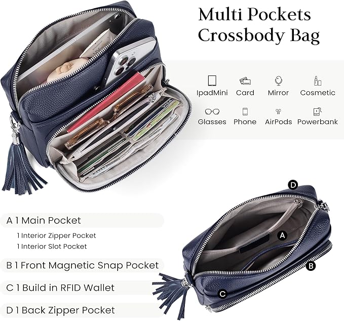 befen Genuine Leather Crossbody Purses for Women Small Crossbody Bags Purse with Built in RFID Blocking Wallet