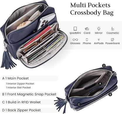 befen Genuine Leather Crossbody Purses for Women Small Crossbody Bags Purse with Built in RFID Blocking Wallet