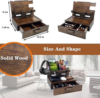 Gifts for Men Women Husband Son Boyfriend Him Nightstand Organizer Wood Phone Docking Station Birthday Gifts (Walnut) | Gifts for Men Women, Birthday Gifts