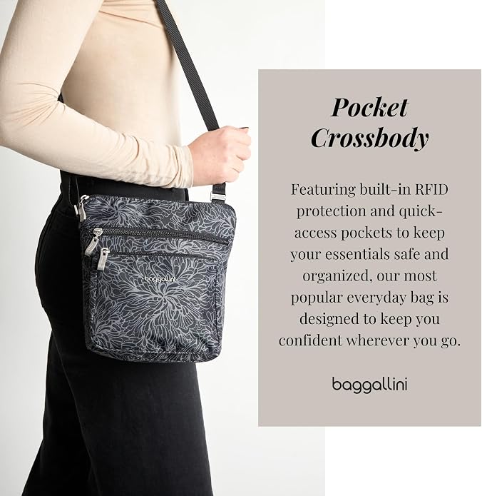 Baggallini Pocket Crossbody Bags for Women 8x8 Small Lightweight Durable Water-resistant Travel Purse W/Rfid