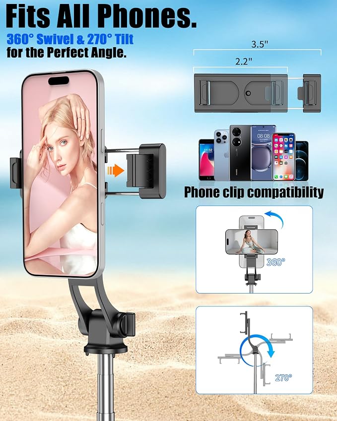 40" Selfie Stick with Light & Wireless Remote, Portable Phone Tripod Stand for iPhone & Android, Lightweight Foldable Selfie Stick for Travel, Vlogging, and Live Streaming