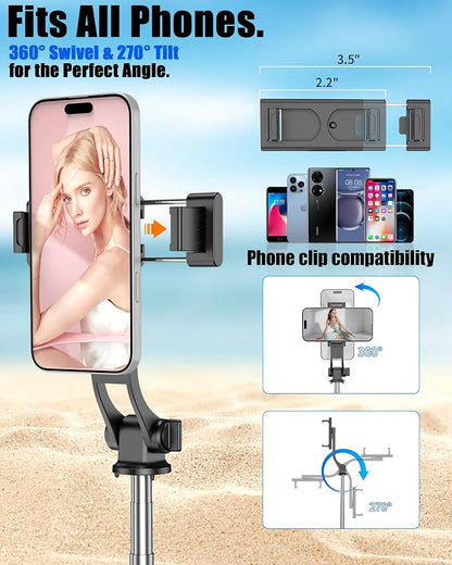 40" Selfie Stick with Light & Wireless Remote, Portable Phone Tripod Stand for iPhone & Android, Lightweight Foldable Selfie Stick for Travel, Vlogging, and Live Streaming