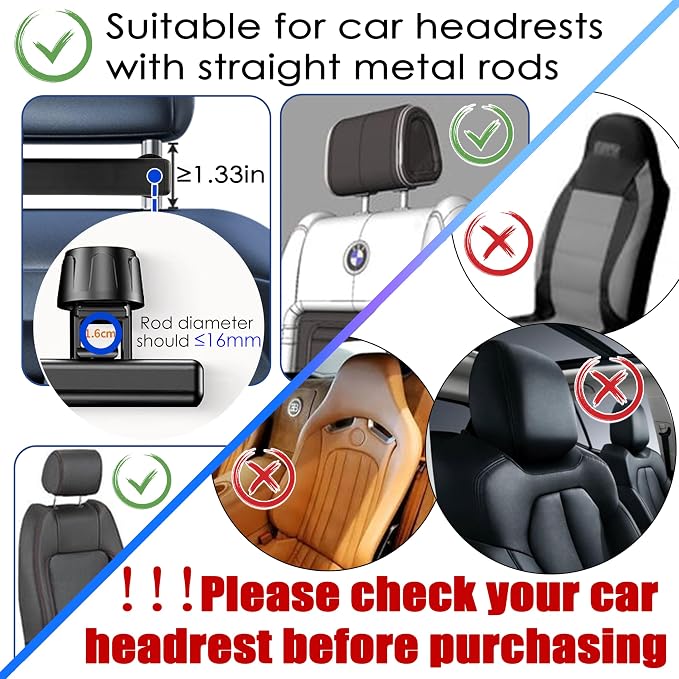 2026 Tablet Holder for Car Headrest [3 in 1 Sturdy Upgrade Extension Arm] 360° Rotating Adjustable for ipad Headrest Mount, for Most Tablets/Phones, Fit Larger Tablet (Short Side ≤11") - Black