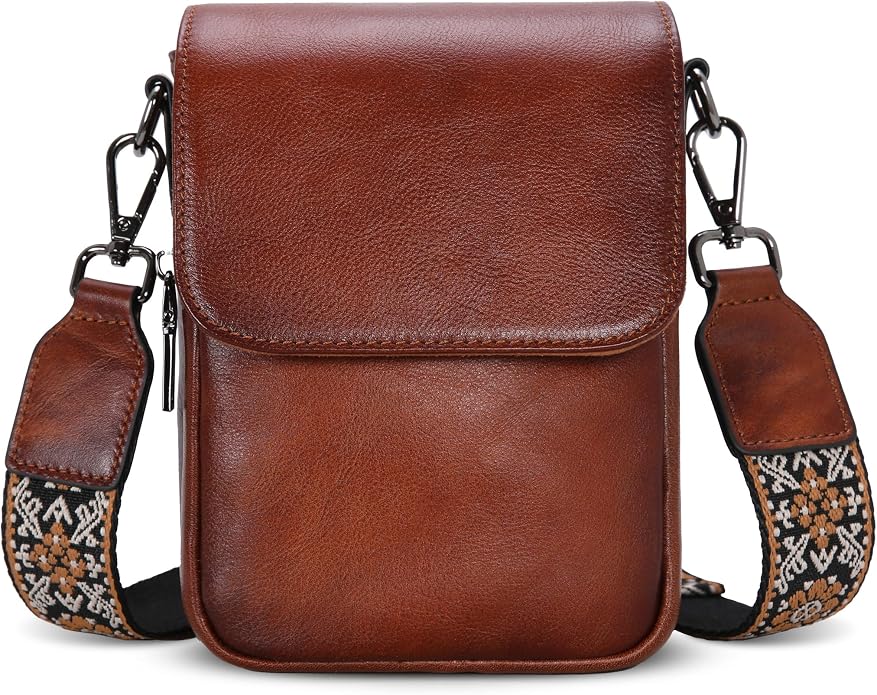 HESHE Leather Small Crossbody Bags for Women RFID Blocking Cell Phone Purse Anti-Theft Travel Bag with wide Straps