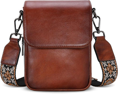 HESHE Leather Small Crossbody Bags for Women RFID Blocking Cell Phone Purse Anti-Theft Travel Bag with wide Straps
