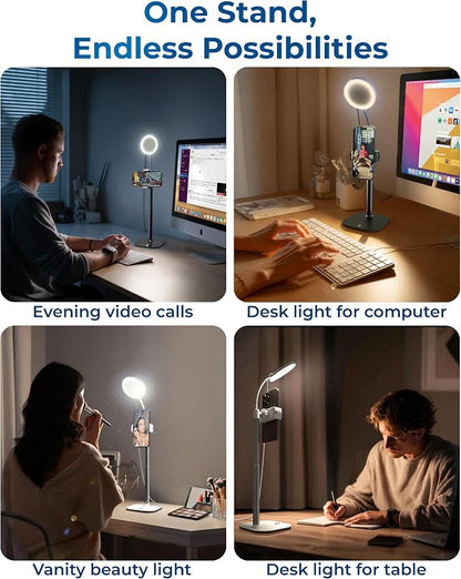 Phone Stand for Recording with Light for Desk - ChatStand Halo 9-13" Adjustable, Portable Ring Light Tripod, iPhone Stand for Desk & Phone Holder for Video Recording, Filming, Zoom Calls (Frost White)