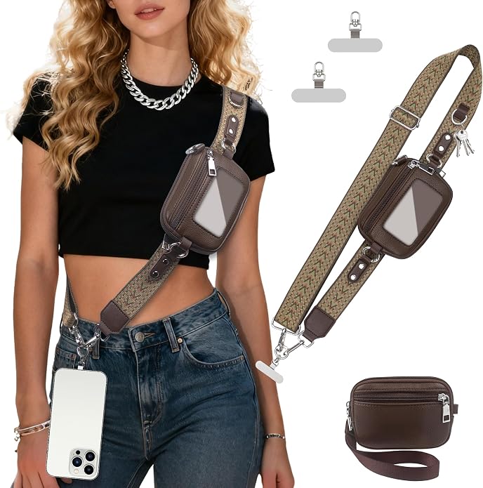 Clip and Go Cell Phone Pouch Lanyard Crossbody with Wallet | Adjustable Strap, Leather Purse Strap, Wrist Strap, For Women